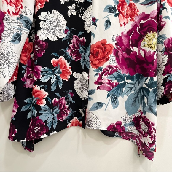 Chicos rose print tunic blouse top button up long sleeve color block 2 US 12/14 - Picture 5 of 10